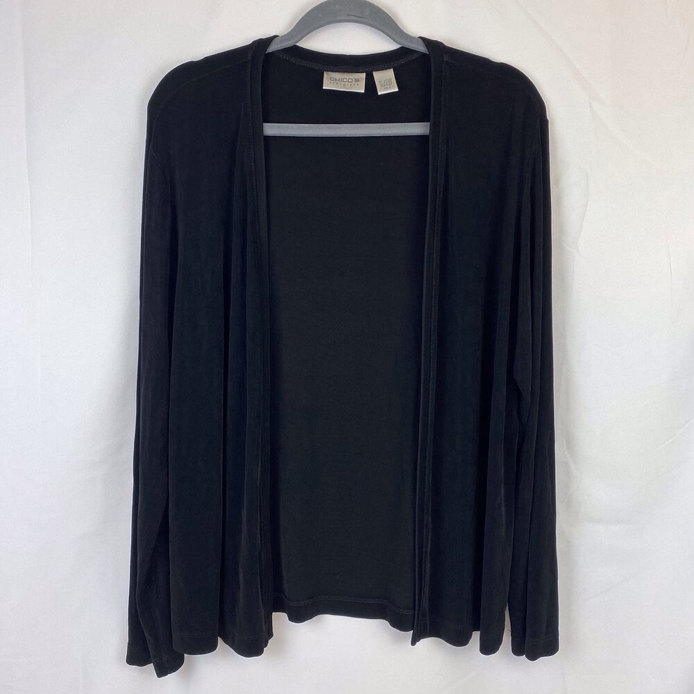 Chico's Travelers Black Long Sleeve Open Slinky Knit Cardigan Size 3 US XL